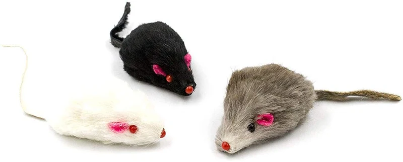 AXEL PETS 20 - Juego de ratones interactivos para gatos con sonido de gato y sonajero hecho de piel de conejo real