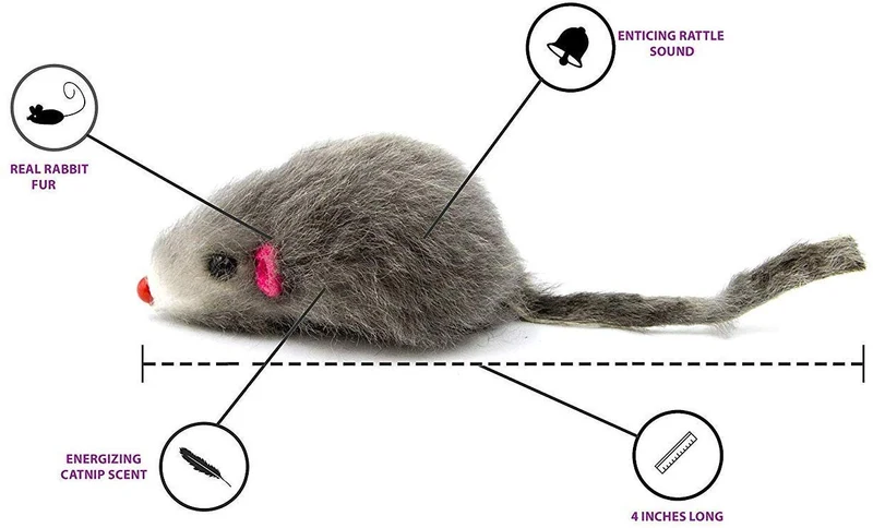 AXEL PETS 20 - Juego de ratones interactivos para gatos con sonido de gato y sonajero hecho de piel de conejo real