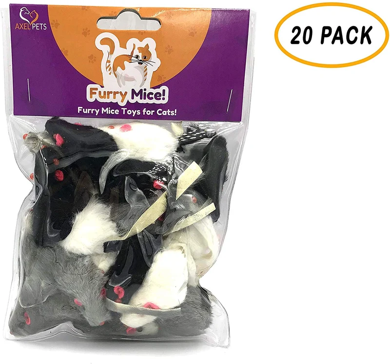 AXEL PETS 20 - Juego de ratones interactivos para gatos con sonido de gato y sonajero hecho de piel de conejo real