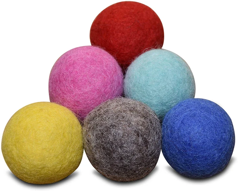Comfy Pet Supplies - Juego de 6 bolas de fieltro de lana 100% para gatos y gatitos, hechas a mano, coloridas bolas de lana ecológicas para gatos
