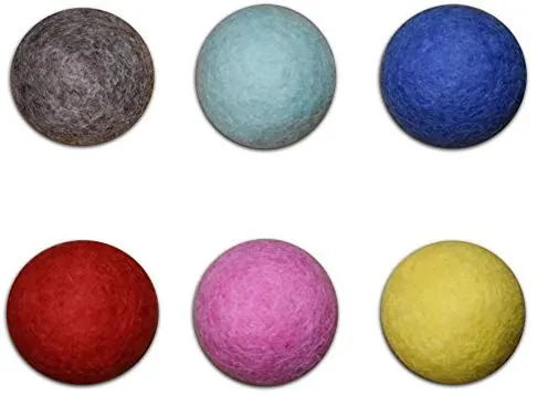 Comfy Pet Supplies - Juego de 6 bolas de fieltro de lana 100% para gatos y gatitos, hechas a mano, coloridas bolas de lana ecológicas para gatos
