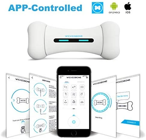 Wickedbone Smart Bone, juguetes automáticos e interactivos para perros, cachorros y gatos, control de aplicaciones, seguro y duradero, mantiene a tus mascotas entretenidas todo el día