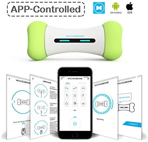 Wickedbone Smart Bone, juguetes automáticos e interactivos para perros, cachorros y gatos, control de aplicaciones, seguro y duradero, mantiene a tus mascotas entretenidas todo el día