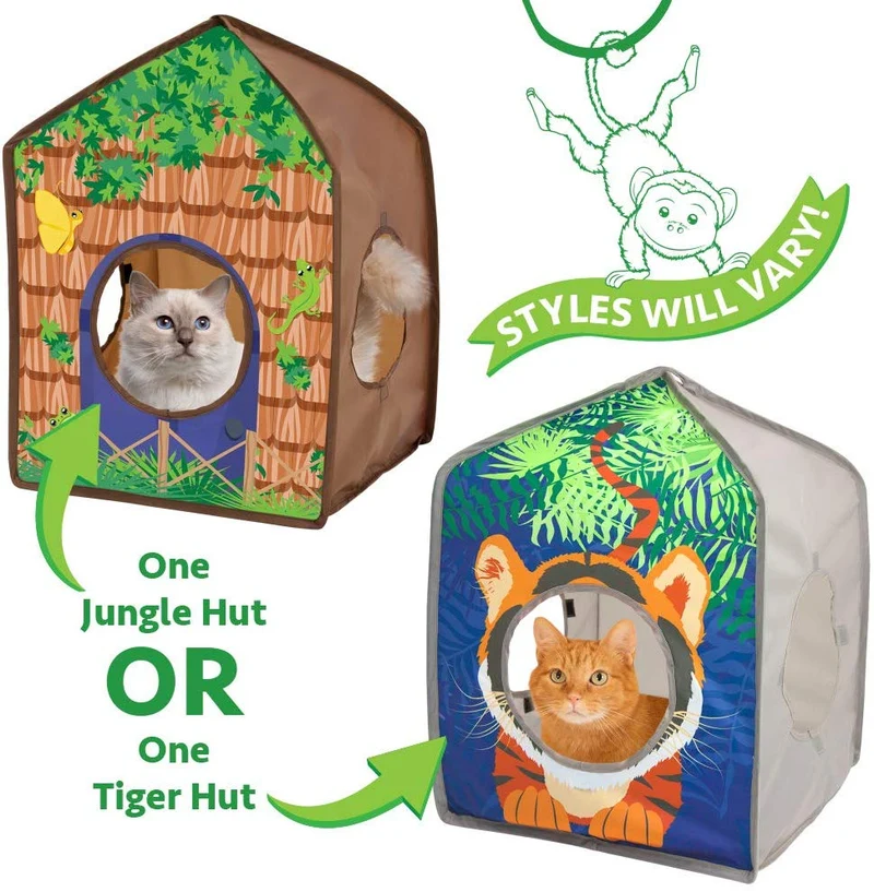 Kitty City Jungle Cat Cube Combo, Cubo plegable para gato, cama para gato, túnel, juguetes para gatos