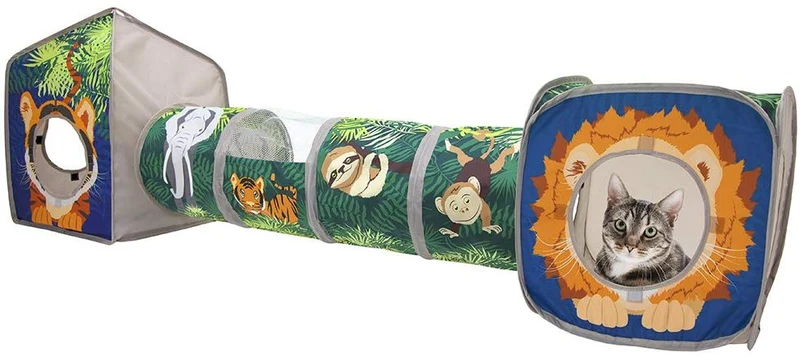 Kitty City Jungle Cat Cube Combo, Cubo plegable para gato, cama para gato, túnel, juguetes para gatos