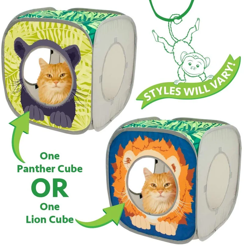 Kitty City Jungle Cat Cube Combo, Cubo plegable para gato, cama para gato, túnel, juguetes para gatos