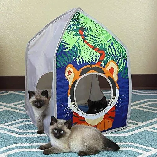 Kitty City Jungle Cat Cube Combo, Cubo plegable para gato, cama para gato, túnel, juguetes para gatos