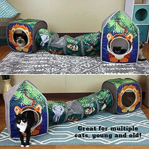 Kitty City Jungle Cat Cube Combo, Cubo plegable para gato, cama para gato, túnel, juguetes para gatos