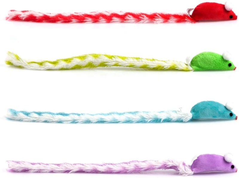 Chiwava 4 paquetes de 15 pulgadas de largo suave peluche gato juguetes ratones rustle sonido pequeño ratón actividad interactivo juguete