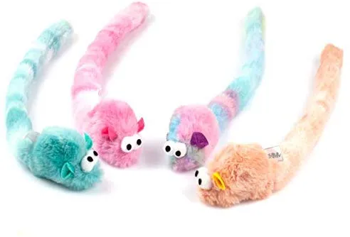 Chiwava 4 paquetes de 15 pulgadas de largo suave peluche gato juguetes ratones rustle sonido pequeño ratón actividad interactivo juguete