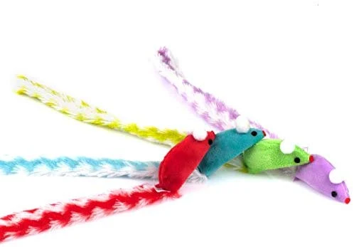 Chiwava 4 paquetes de 15 pulgadas de largo suave peluche gato juguetes ratones rustle sonido pequeño ratón actividad interactivo juguete