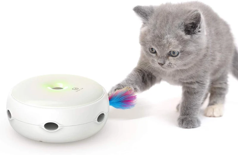 VAVA - Juguete interactivo de plumas para gatos, electrónico, para gatos, con cambio automático de dirección, estimula al azar las lentes de los gatos e instintos con plumas de Turquía (batería AA incluida)