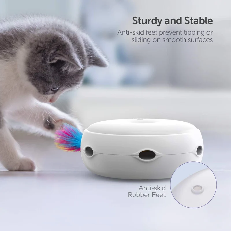 VAVA - Juguete interactivo de plumas para gatos, electrónico, para gatos, con cambio automático de dirección, estimula al azar las lentes de los gatos e instintos con plumas de Turquía (batería AA incluida)