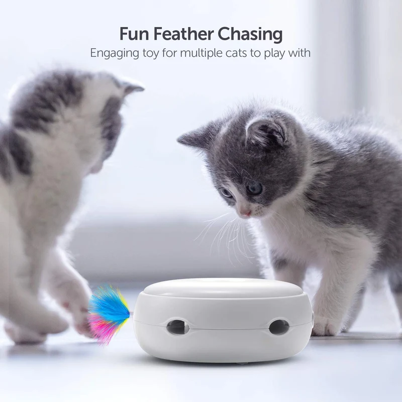 VAVA - Juguete interactivo de plumas para gatos, electrónico, para gatos, con cambio automático de dirección, estimula al azar las lentes de los gatos e instintos con plumas de Turquía (batería AA incluida)