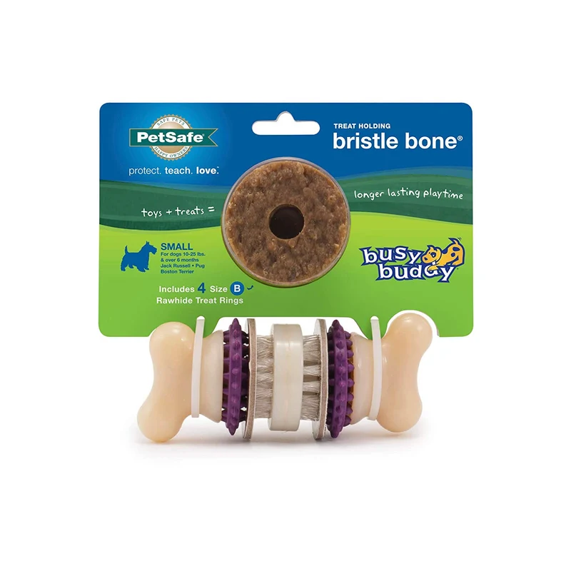 PetSafe Busy Buddy Bristle Bone Chew Toy for Dogs – Strong Chewers – Helps Clean Teeth – Extra Small, Small, Medium, Large