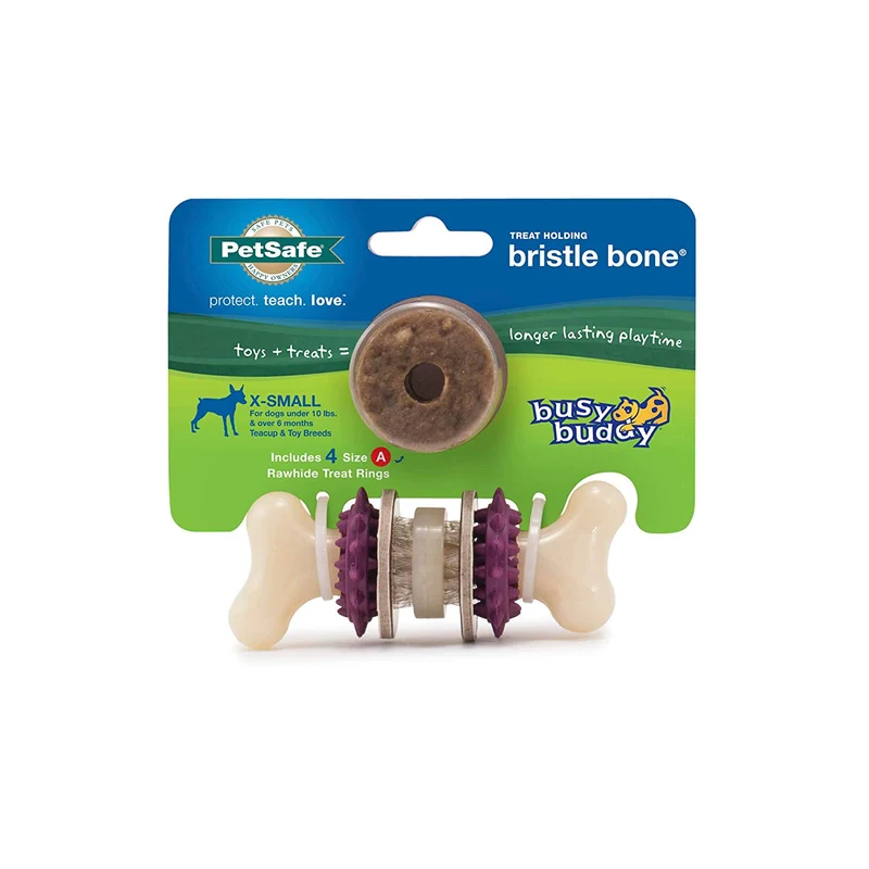 PetSafe Busy Buddy Bristle Bone Chew Toy for Dogs – Strong Chewers – Helps Clean Teeth – Extra Small, Small, Medium, Large
