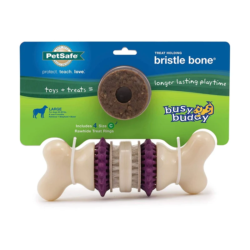 PetSafe Busy Buddy Bristle Bone Chew Toy for Dogs – Strong Chewers – Helps Clean Teeth – Extra Small, Small, Medium, Large