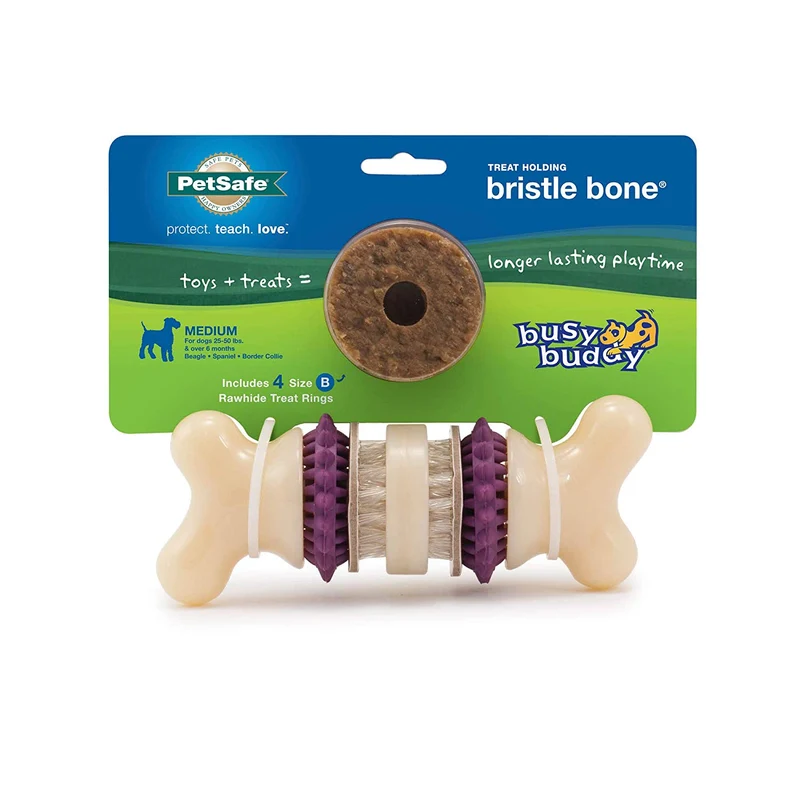 PetSafe Busy Buddy Bristle Bone Chew Toy for Dogs – Strong Chewers – Helps Clean Teeth – Extra Small, Small, Medium, Large