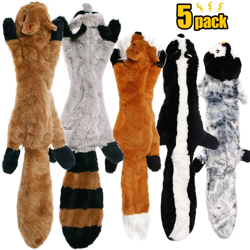 CNMGBB - Juguete para perro con chirridos, peluche de peluche resistente y sin pelusas, juguete para perros de tamaño mediano y grande, paquete de 5 (peluche para zorros y pingüinos), 24.0 in