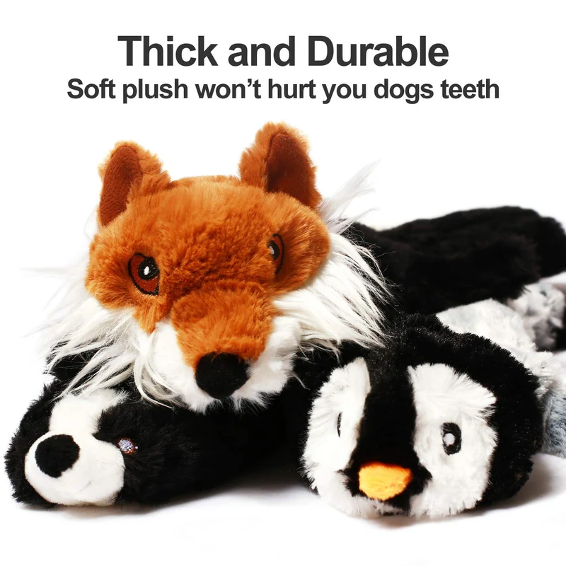 CNMGBB - Juguete para perro con chirridos, peluche de peluche resistente y sin pelusas, juguete para perros de tamaño mediano y grande, paquete de 5 (peluche para zorros y pingüinos), 24.0 in