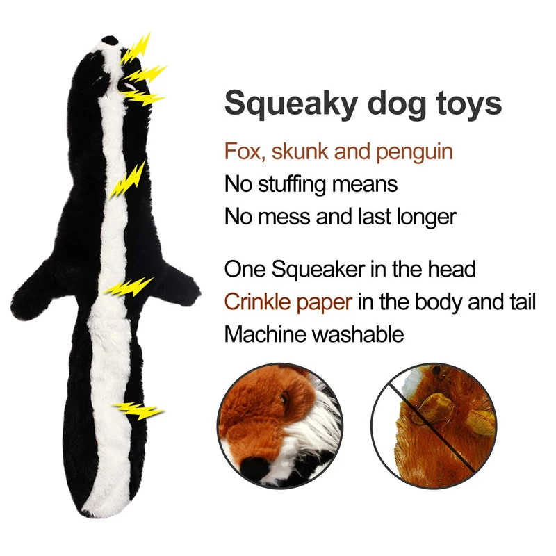 CNMGBB - Juguete para perro con chirridos, peluche de peluche resistente y sin pelusas, juguete para perros de tamaño mediano y grande, paquete de 5 (peluche para zorros y pingüinos), 24.0 in