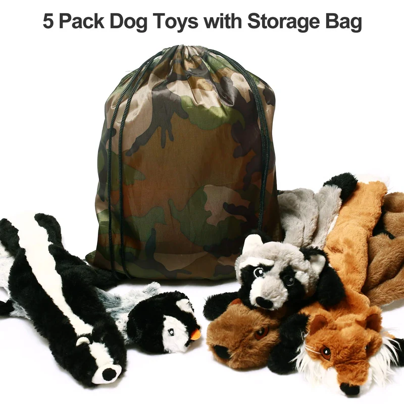 CNMGBB - Juguete para perro con chirridos, peluche de peluche resistente y sin pelusas, juguete para perros de tamaño mediano y grande, paquete de 5 (peluche para zorros y pingüinos), 24.0 in