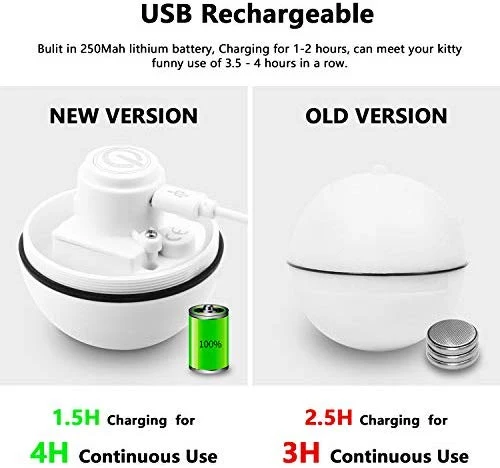Juguetes interactivos para gatos de UNZANO para gatos con luz LED roja integrada, recargable por USB, gira y gira automáticamente el juguete de la pelota del gato y los perseguidores para estimular el ejercicio de tu mascota, perseguir y caza