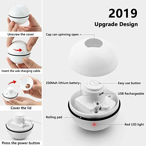 Juguetes interactivos para gatos de UNZANO para gatos con luz LED roja integrada, recargable por USB, gira y gira automáticamente el juguete de la pelota del gato y los perseguidores para estimular el ejercicio de tu mascota, perseguir y caza