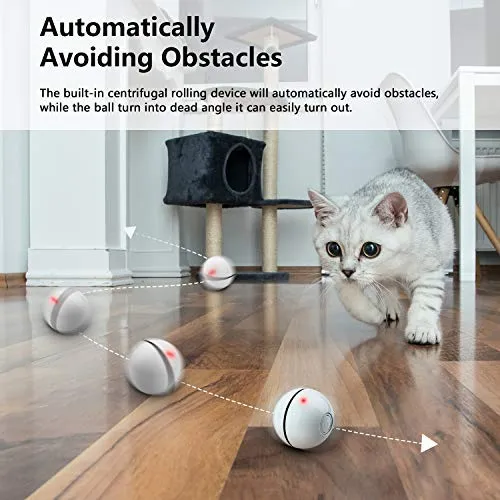 Juguetes interactivos para gatos de UNZANO para gatos con luz LED roja integrada, recargable por USB, gira y gira automáticamente el juguete de la pelota del gato y los perseguidores para estimular el ejercicio de tu mascota, perseguir y caza