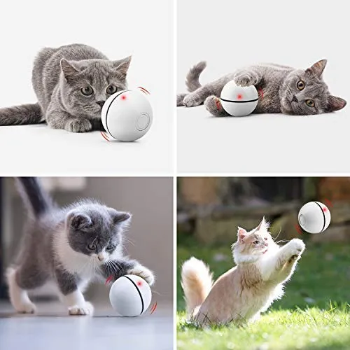Juguetes interactivos para gatos de UNZANO para gatos con luz LED roja integrada, recargable por USB, gira y gira automáticamente el juguete de la pelota del gato y los perseguidores para estimular el ejercicio de tu mascota, perseguir y caza