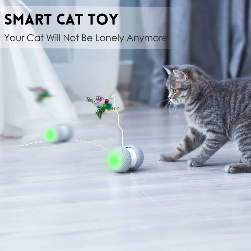 MalsiPree Robotic Juguete interactivo para gato, juguete automático de plumas/pelotas para gatitos/gatos, recargable por USB, batería de gran capacidad, todos los pisos/alfombras disponibles, 4 plumas de bonificación