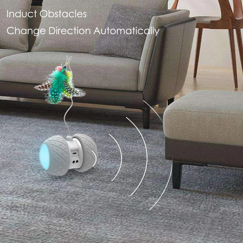 MalsiPree Robotic Juguete interactivo para gato, juguete automático de plumas/pelotas para gatitos/gatos, recargable por USB, batería de gran capacidad, todos los pisos/alfombras disponibles, 4 plumas de bonificación