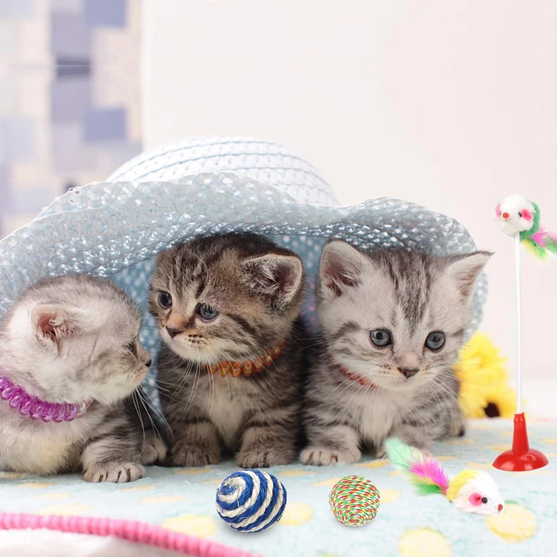 Depets - Juego de juguetes interactivos para gatos, 16 piezas, incluye toalla de plumas, juguete para gatos, pelotas de gato (puede variar)