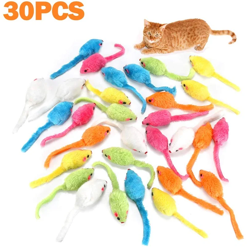 MeoHui 30 piezas de juguetes para gatos, 5.5 in de piel sintética, ratón, ratón, sonajero, sonajero, juguete para gato, gato, gato, ejercicio, interactivo, juego interactivo, 6 colores surtidos