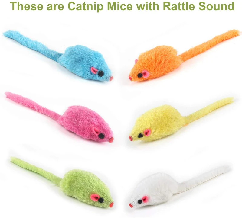 MeoHui 30 piezas de juguetes para gatos, 5.5 in de piel sintética, ratón, ratón, sonajero, sonajero, juguete para gato, gato, gato, ejercicio, interactivo, juego interactivo, 6 colores surtidos