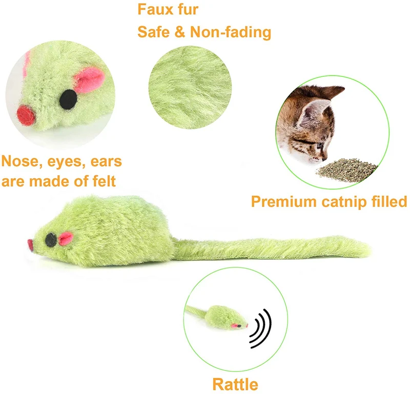 MeoHui 30 piezas de juguetes para gatos, 5.5 in de piel sintética, ratón, ratón, sonajero, sonajero, juguete para gato, gato, gato, ejercicio, interactivo, juego interactivo, 6 colores surtidos