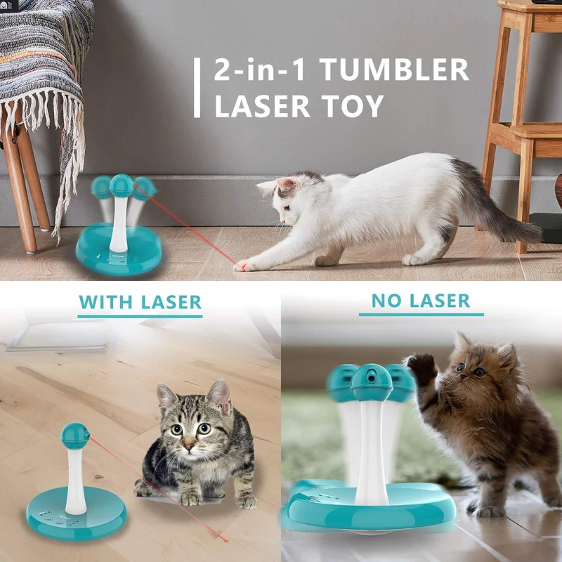 Newest Cat Laser Toy,Upgraded Interactive Tumbler Laser Toys for Pet,Automatic Electronic Cats Pets Kitten Chaser Toy with Laser Indoor,4 Speed Modes,3 Timer Settings,Irregular Circle,FDA Approved