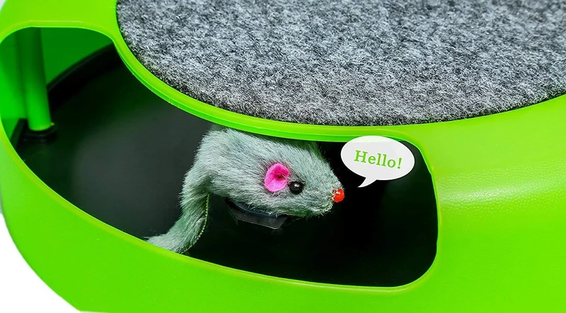 AroPaw Juguetes interactivos para gatos – Juguete para gatos con ratón giratorio y una almohadilla para rascar dos en uno – Atrapa el ratón – Ratón de juguete para gatos (Catnip no incluido) – Juguetes para gatitos de calidad