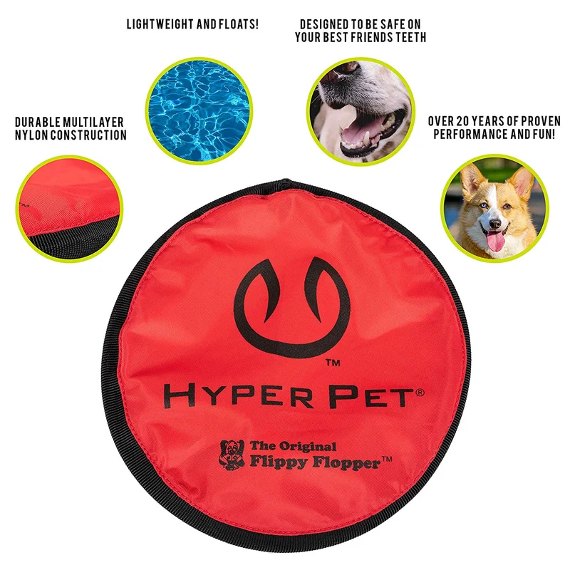 Hyper Pet Flippy Flopper Dog Frisbee Juguetes interactivos para perros [disco volador perro Fetch Toy – Flota en agua y seguro en los dientes] (los colores pueden variar)