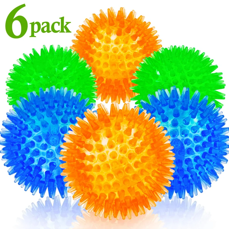 Bolas chirriantes para perros pequeños, pelotas de goma para perros, 6 unidades, colores brillantes, bolas de juguete para perro, juguetes chillones para perros, juguetes para masticar para perros pequeños, juguetes de dentición para cachorros