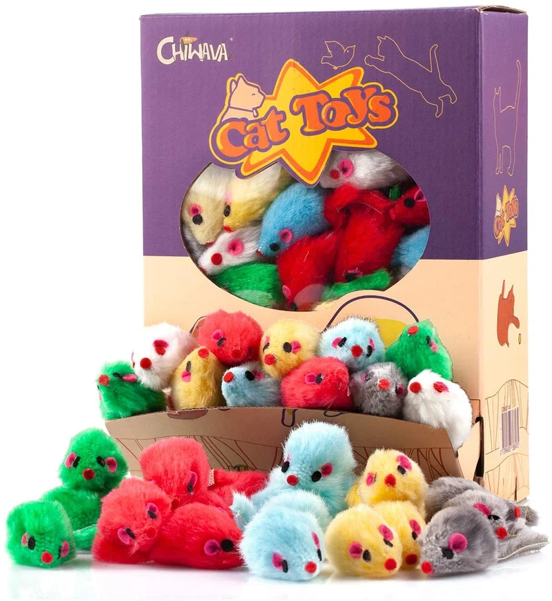 Chiwava 4.1'' Furry Cat Toy Mice Rattle Small Mouse Kitten Interactive Play Assorted Color