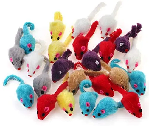Chiwava 4.1'' Furry Cat Toy Mice Rattle Small Mouse Kitten Interactive Play Assorted Color