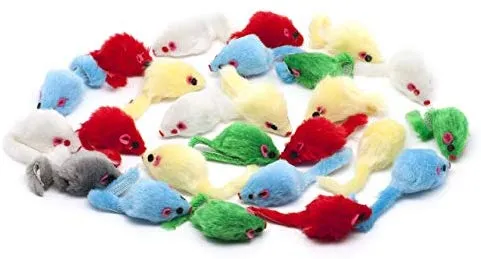 Chiwava 4.1'' Furry Cat Toy Mice Rattle Small Mouse Kitten Interactive Play Assorted Color