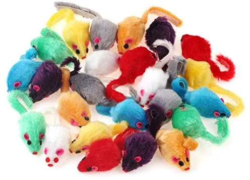 Chiwava 4.1'' Furry Cat Toy Mice Rattle Small Mouse Kitten Interactive Play Assorted Color