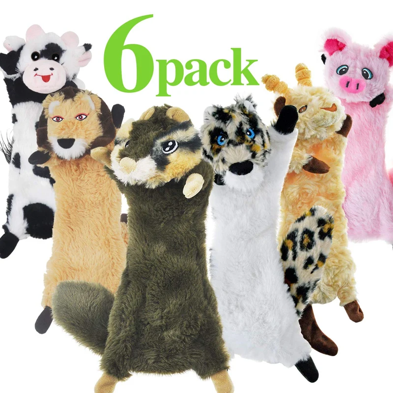 SHARLOVY - Juguetes para perros sin pelusa, 6 unidades, juguetes para perros pequeños, juguetes duraderos, juguetes para masticar perros, juguetes de peluche, bonitos animales naturales, juguetes para cachorros para dentición