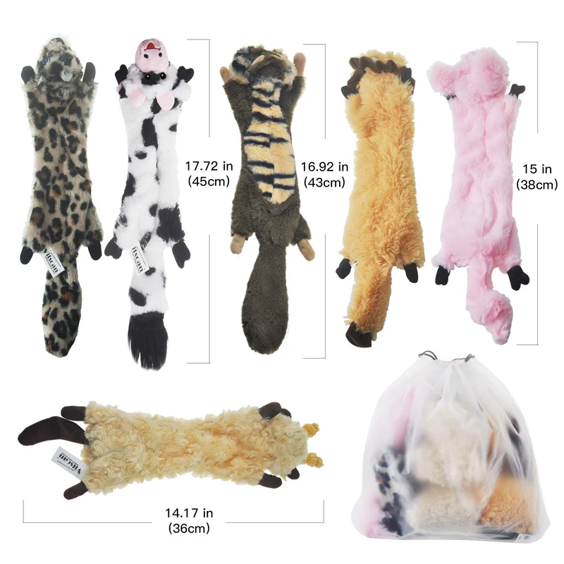 SHARLOVY - Juguetes para perros sin pelusa, 6 unidades, juguetes para perros pequeños, juguetes duraderos, juguetes para masticar perros, juguetes de peluche, bonitos animales naturales, juguetes para cachorros para dentición