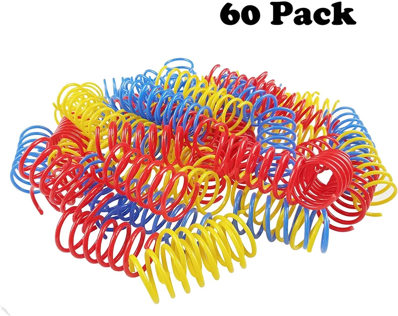 Juguetes de primavera para gatos estilo Tamu (60 unidades), bobinas divertidas para gatitos, plástico libre de BPA para swatting, morder, caza y juego saludable activo, espirales coloridas de 2.0 in