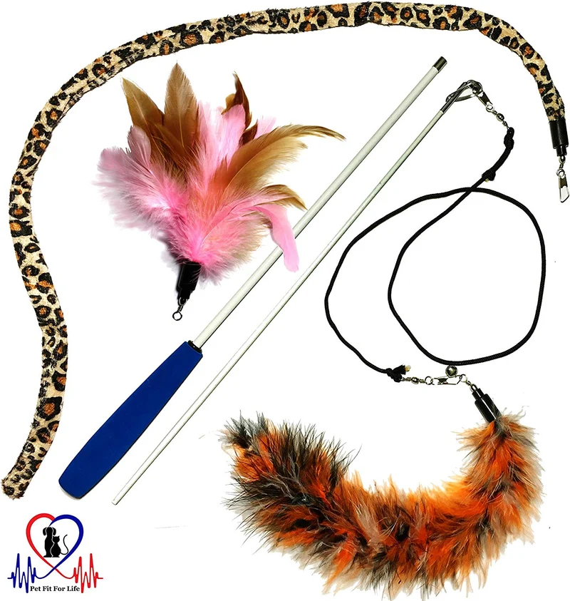 Juguete interactivo para gatos, varita para juegos y ejercicio con señuelo con plumas, de Pet Fit For Life