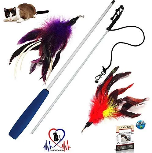Juguete interactivo para gatos, varita para juegos y ejercicio con señuelo con plumas, de Pet Fit For Life