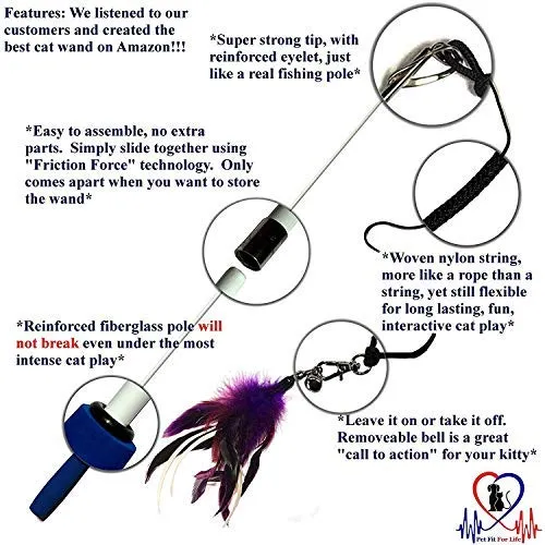 Juguete interactivo para gatos, varita para juegos y ejercicio con señuelo con plumas, de Pet Fit For Life